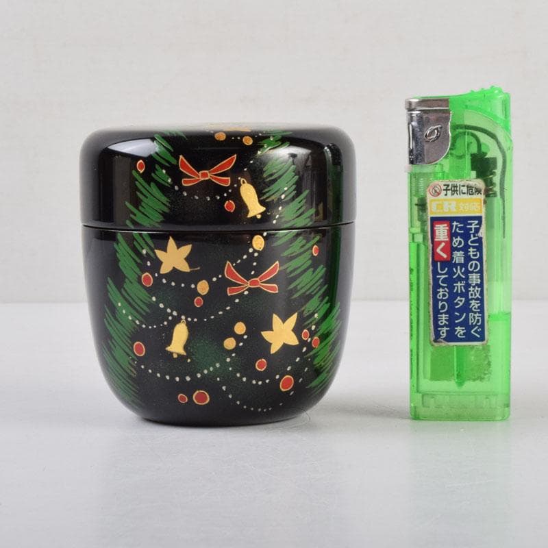 茶道具　蒔絵師　西村弘峰作　クリスマスツリー蒔絵　中棗　共箱　V　9062