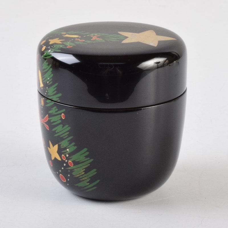 茶道具　蒔絵師　西村弘峰作　クリスマスツリー蒔絵　中棗　共箱　V　9062