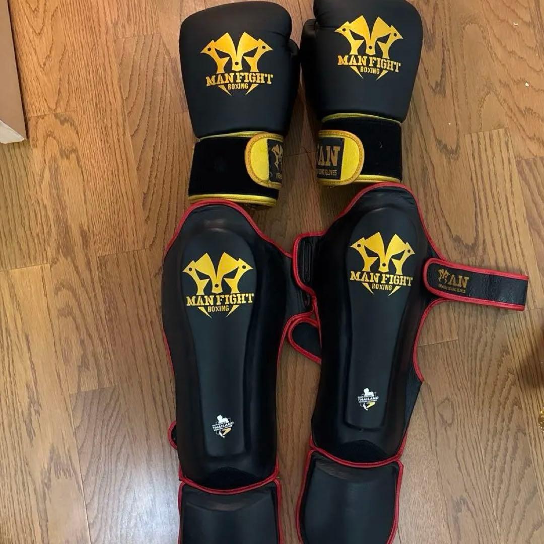 MAN FIGHT ボクシンググローブとプロテクターセット　天然革　マスセット