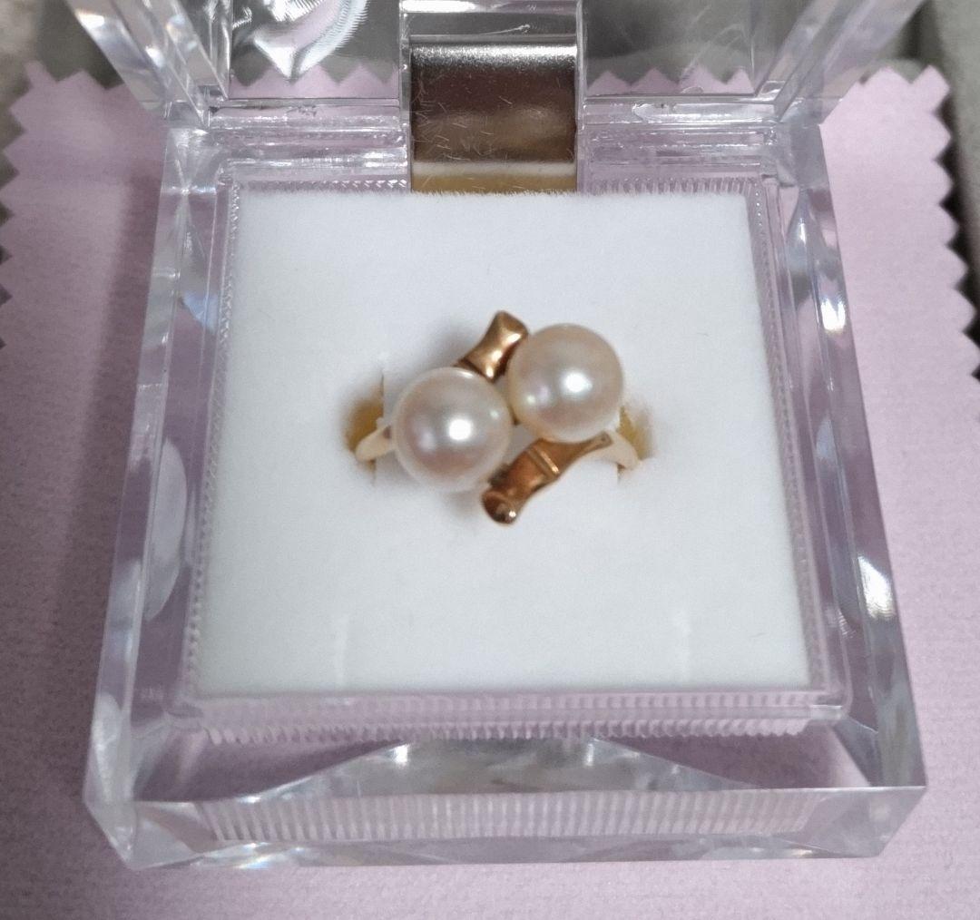 「がっちゃんです」１８K 本真珠 ダブルパール リング ゴールド 指輪