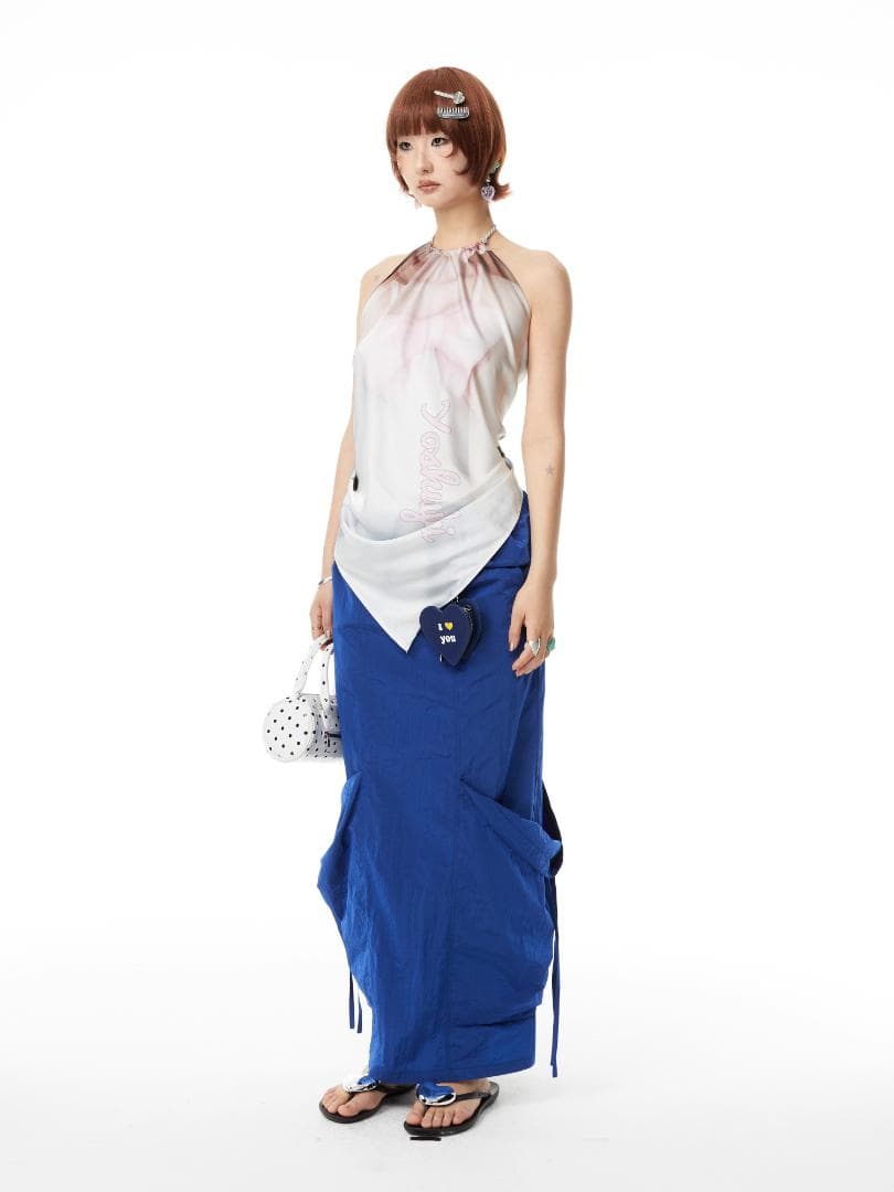 トップス YOSHUYUKI Silk Scarf Patterned Satin Top