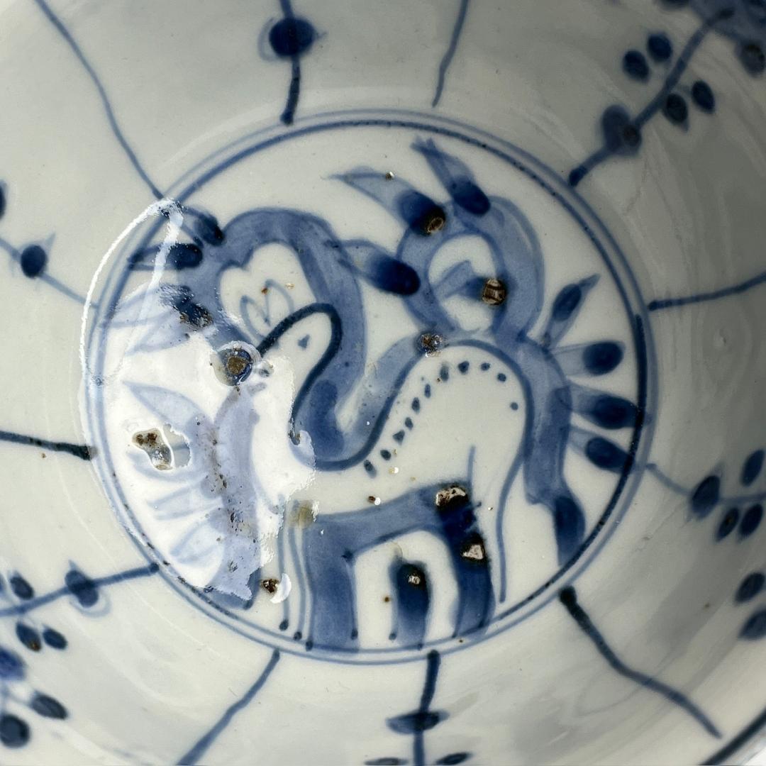 鹿紋鉢 古染付 明時代 中国美術 擺件 旧家 766+