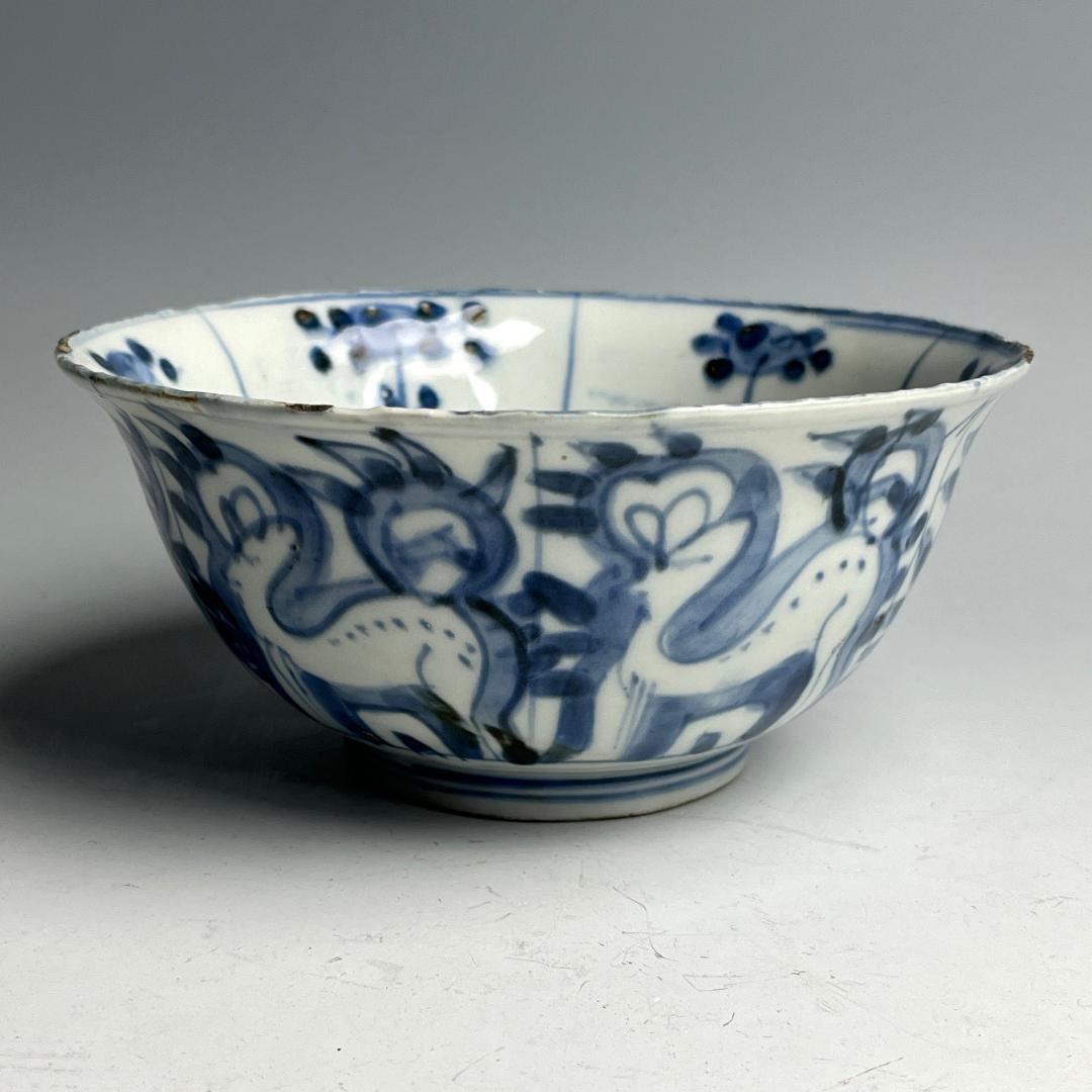 鹿紋鉢 古染付 明時代 中国美術 擺件 旧家 766+