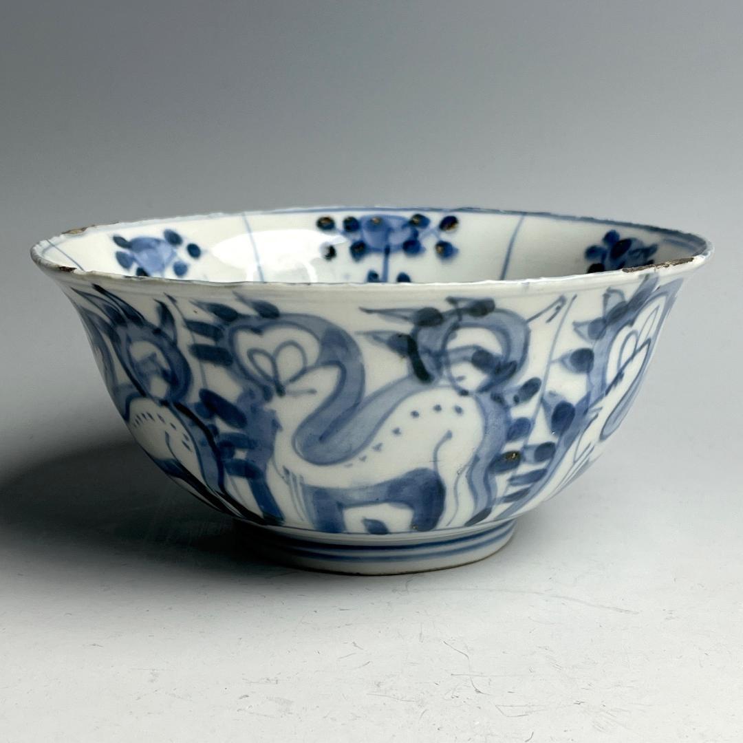 鹿紋鉢 古染付 明時代 中国美術 擺件 旧家 766+