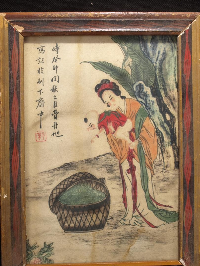 近所の蔵出品　　中国明時代木製肉筆絵※激安骨董品 AK1686B8-3