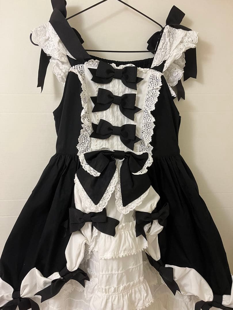 ふわふわクリームプリンセスジャンパースカート 黒白 ボンネットセット