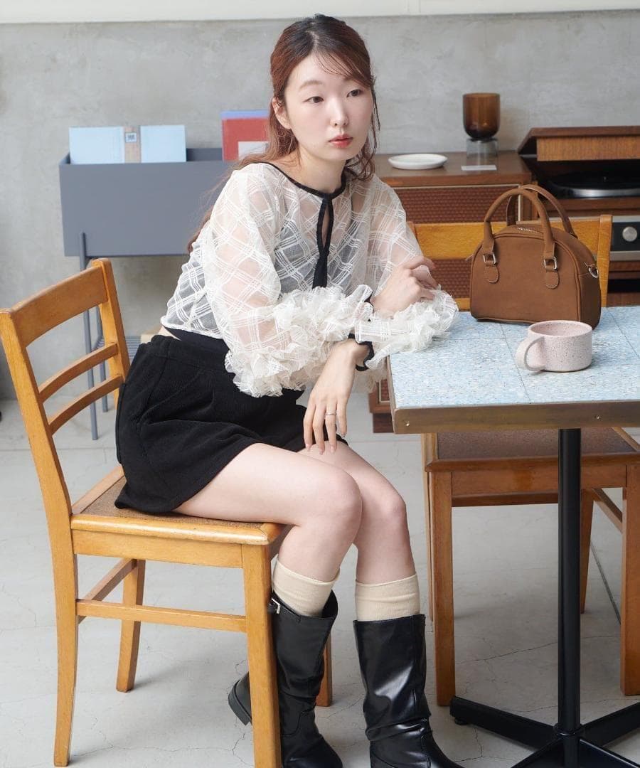 1 Kastane 結婚式 オケージョン シアーチェック×ベロアワンピースSET