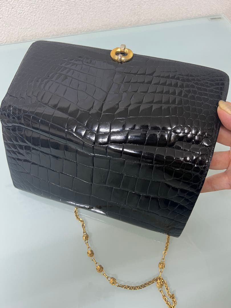 希少★GINO TROMBA シャインクロコダイル ショルダー付クラッチバッグ