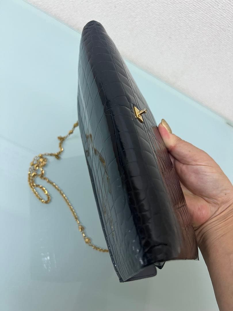 希少★GINO TROMBA シャインクロコダイル ショルダー付クラッチバッグ