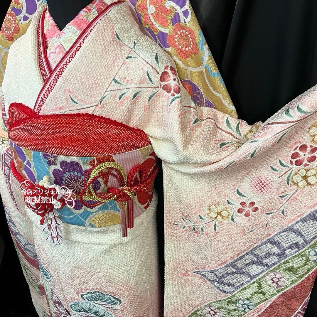 ■逸品■総絞り■古典御所車模様■正絹振袖フルセット■成人式結婚式■振袖一式