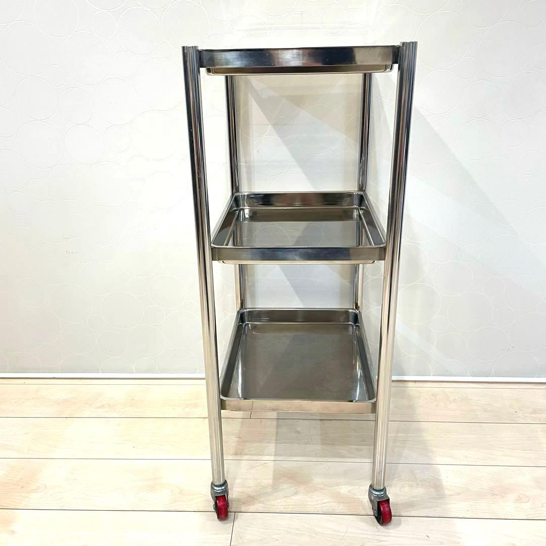 業務用 ステンレス 3段ワゴン 医療 サロン 鍼灸 インダストリアル キャスター