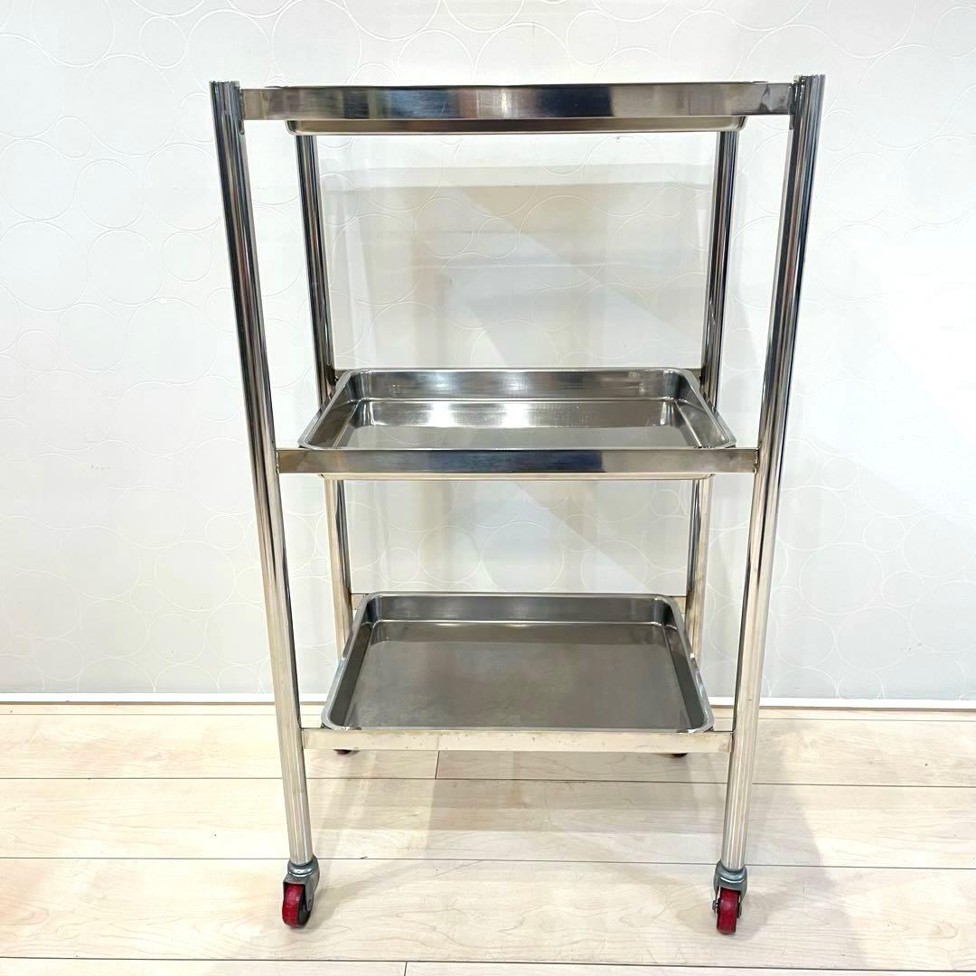 業務用 ステンレス 3段ワゴン 医療 サロン 鍼灸 インダストリアル キャスター