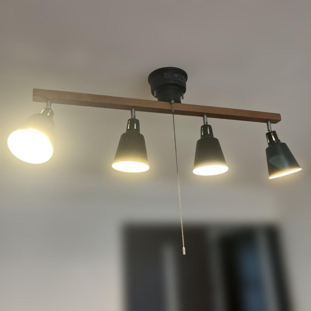 スポット 4灯 ウッドバー間接照明 食卓用 リビング用 【LED電球4付き】