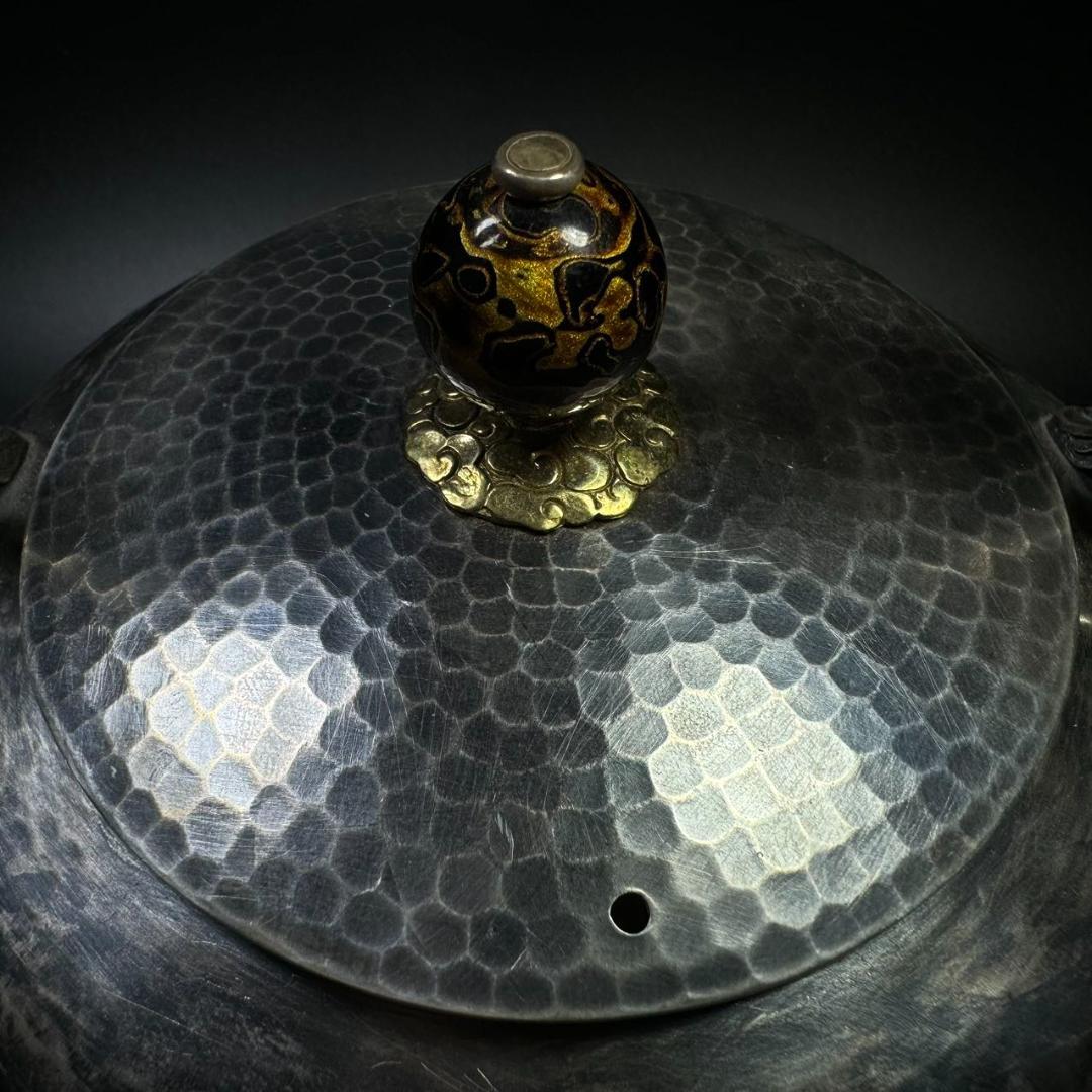 純銀製 金壽堂造 槌目 湯沸 古美術品 銀瓶 煎茶道具 箱付 純銀保証