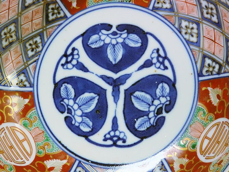 大聖寺伊万里　寿に金唐草　中陰菱に花菱紋の図　大振膾皿　B340AS-CVc