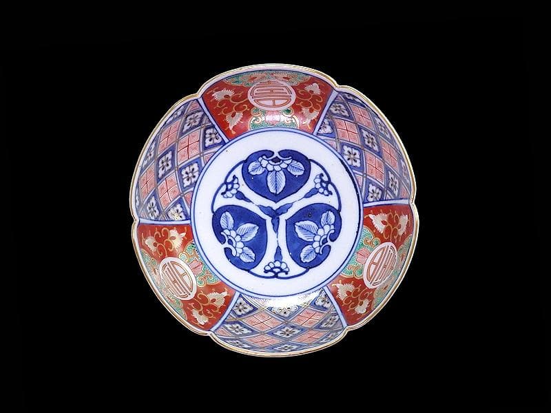 大聖寺伊万里　寿に金唐草　中陰菱に花菱紋の図　大振膾皿　B340AS-CVc