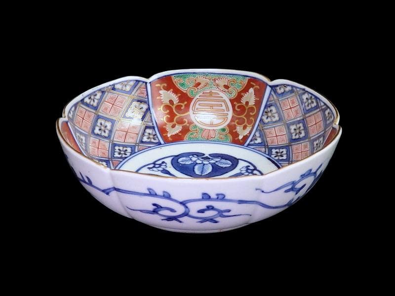 大聖寺伊万里　寿に金唐草　中陰菱に花菱紋の図　大振膾皿　B340AS-CVc