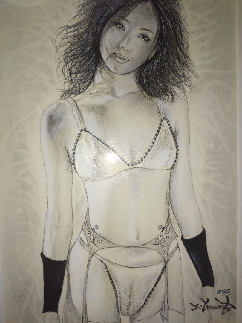 裸婦、美人画、絵画４号、光の中、S、山本英二、真筆、肉筆、新品額縁、高塚省吾。