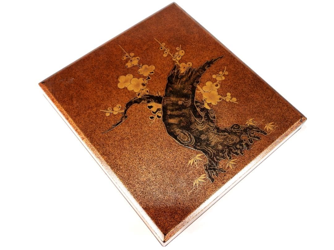 時代漆器 内金梨地 夜桜金蒔絵 硯箱一式 水滴/硯/書道具 筆墨紙硯