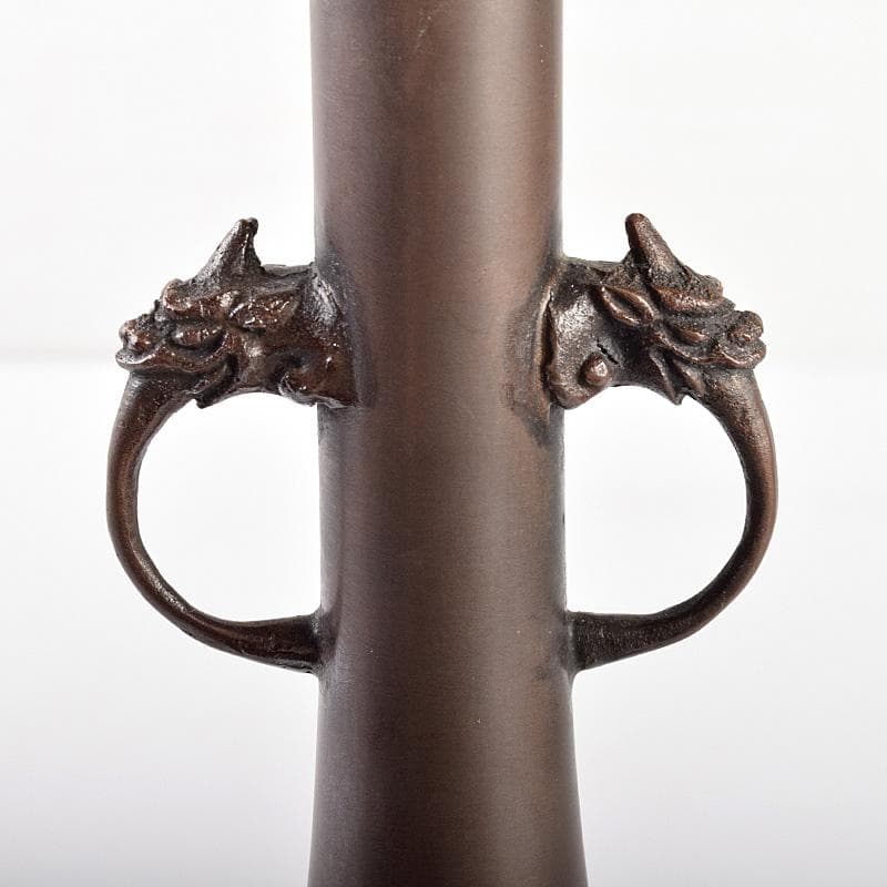 中国　古銅　双龍耳鶴首瓶　時代箱付　V　R5082B