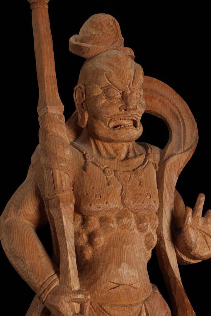 大型 木彫 仁王像 吽形 金剛力士像 62cm 仏像 一刀彫 仏教美術 古美術品