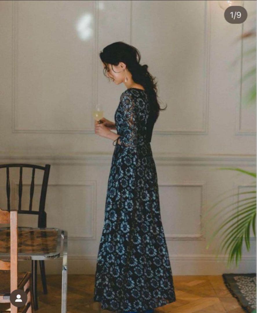 ◆美品◆2.1万◆カスタネ◆オケージョンドレス◆総レース◆ネイビー◆0