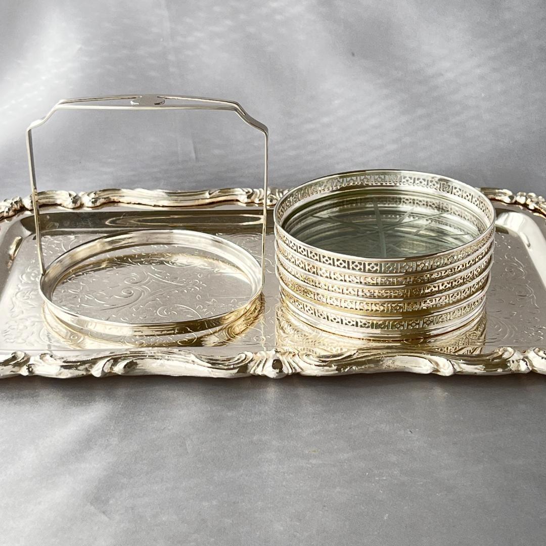 【Webster】【純銀/ガラス】透かしのコースター 5枚 スターリング