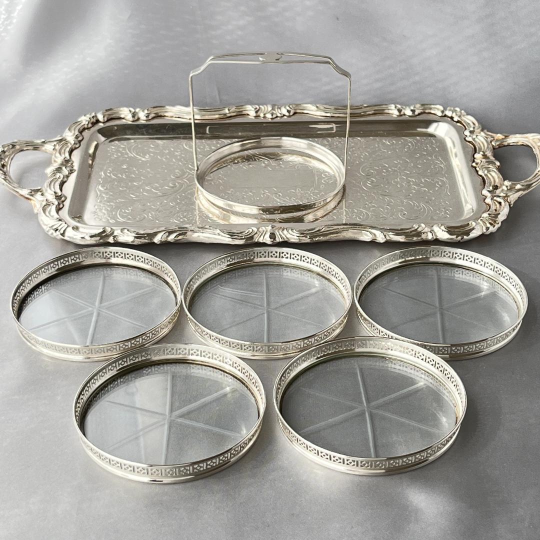 【Webster】【純銀/ガラス】透かしのコースター 5枚 スターリング