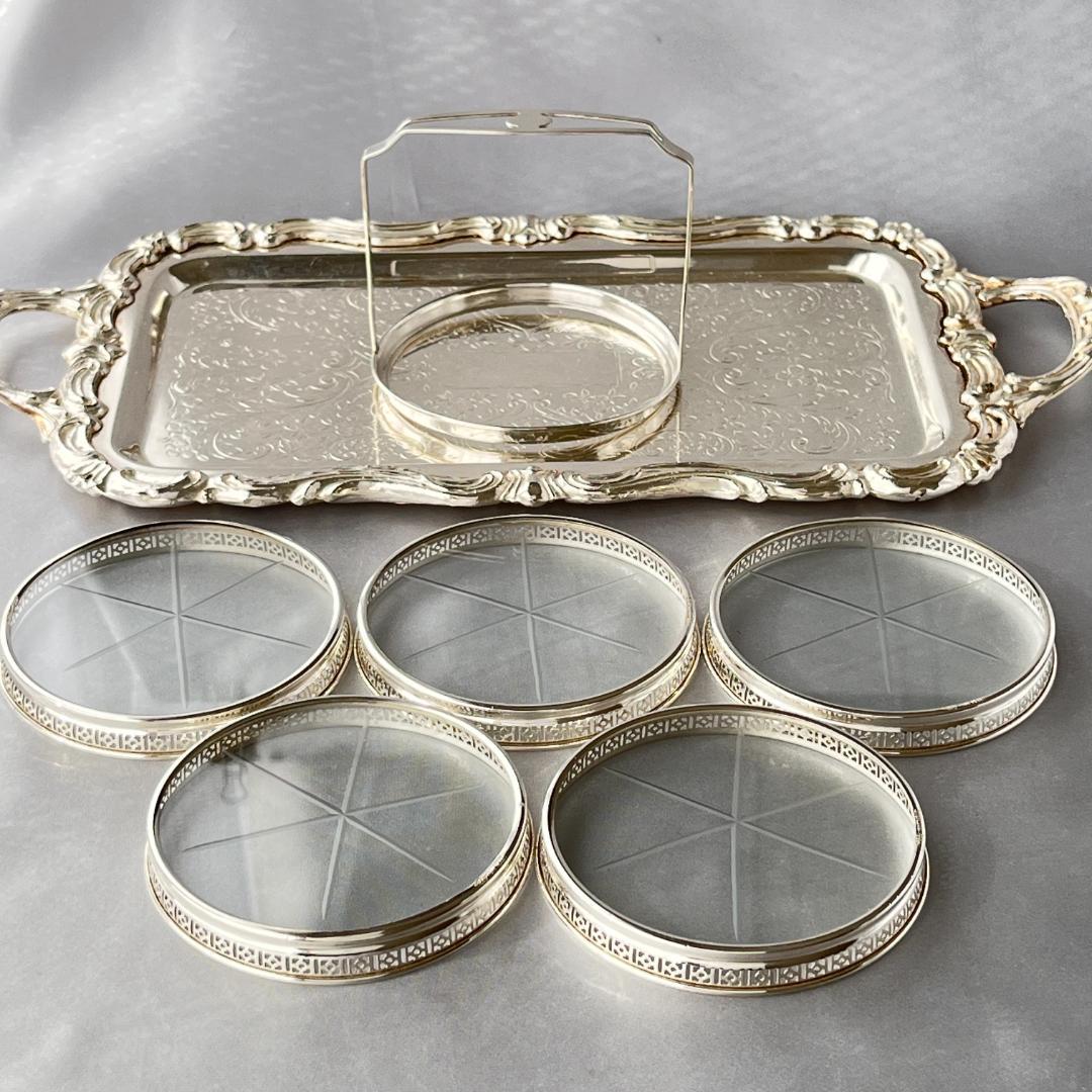 【Webster】【純銀/ガラス】透かしのコースター 5枚 スターリング