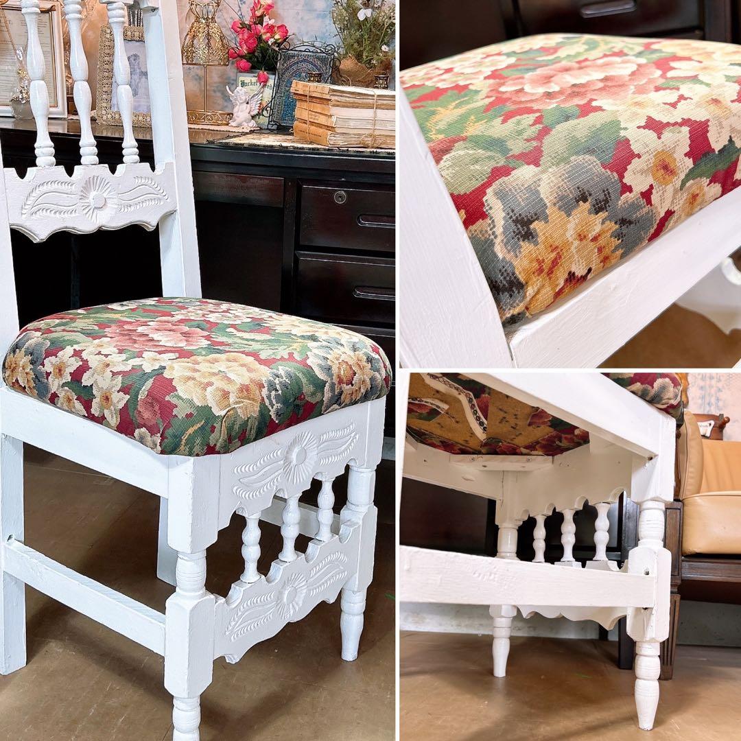 アンティーク商材 ① オールドウッド クッションチェア ウッドスツール 椅子