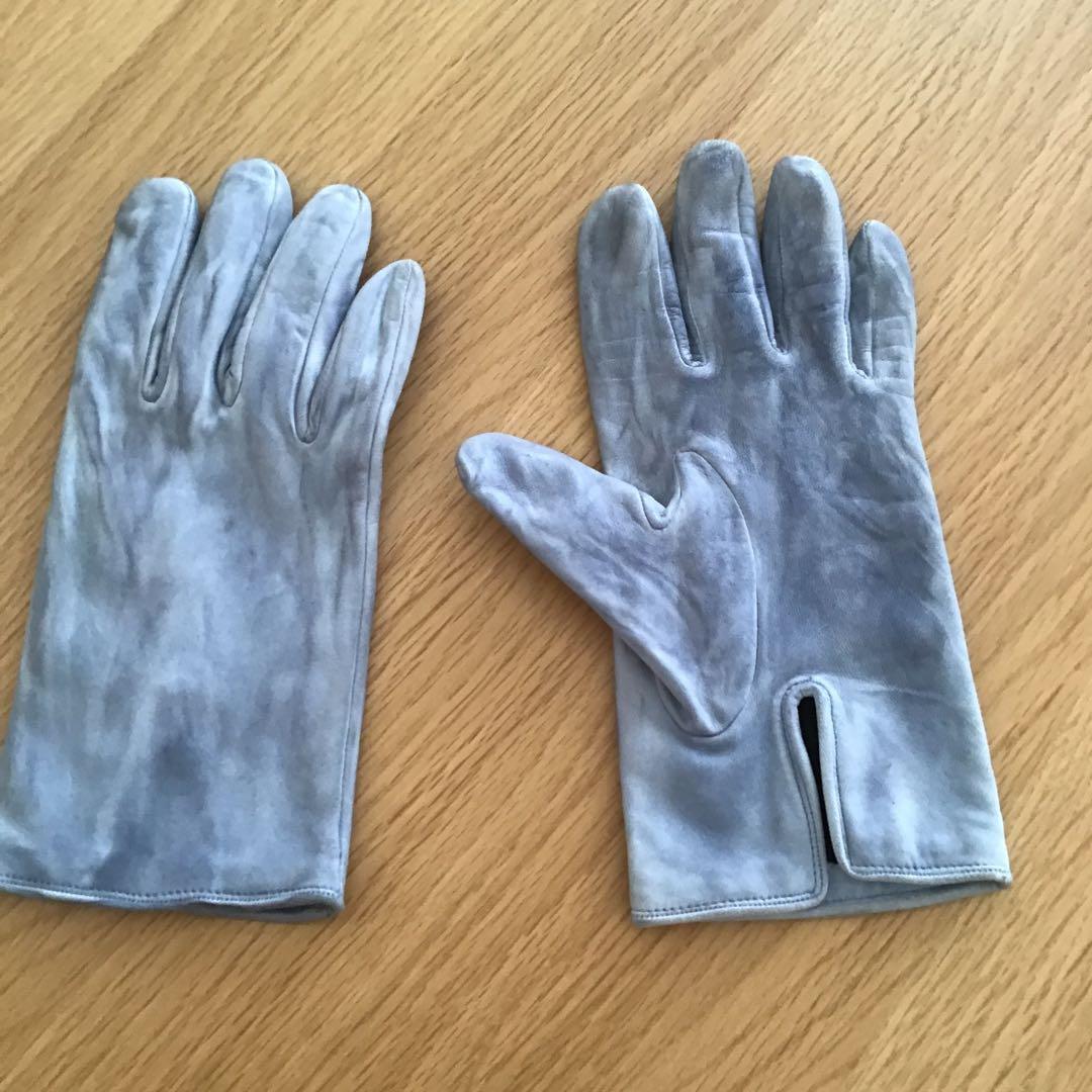 ランバン　レザー手袋　ブルーグレー