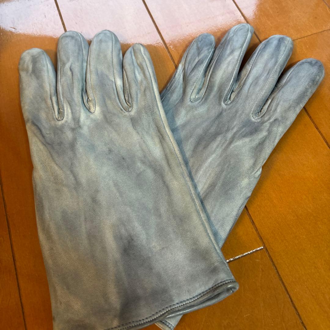ランバン　レザー手袋　ブルーグレー