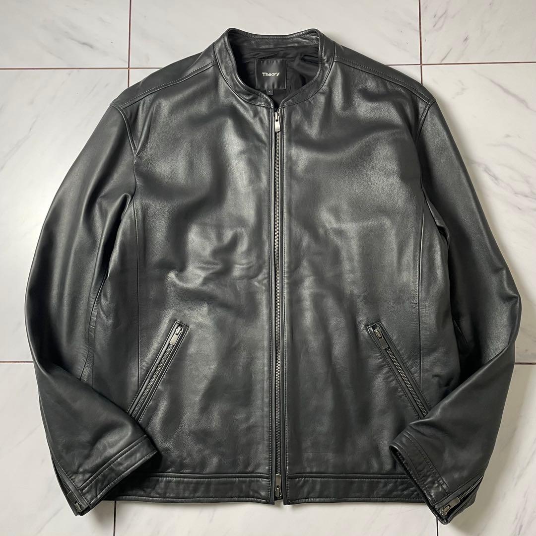 未使用級 theory シングルライダース ラムレザー ジャケット ブラック L
