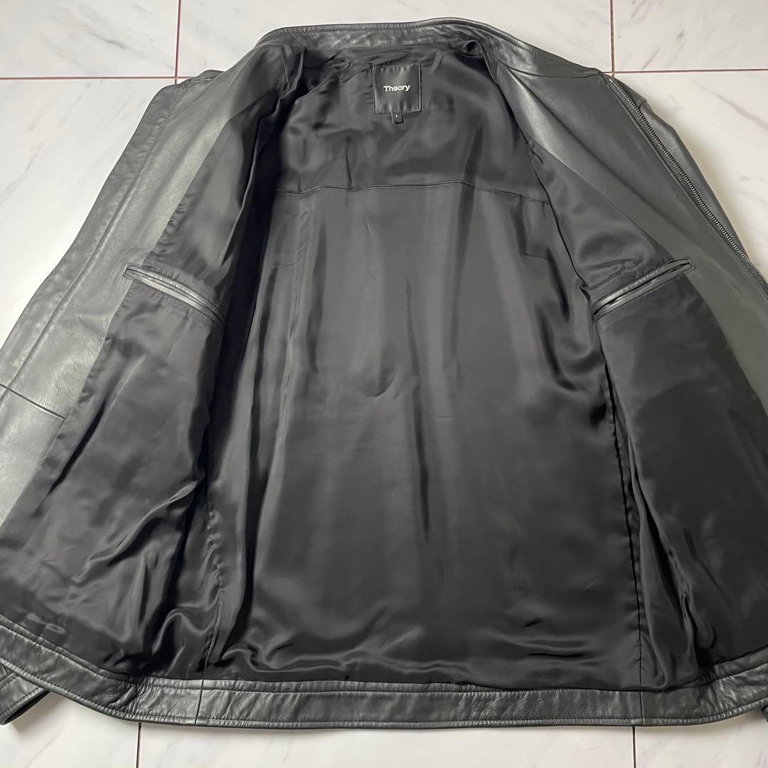 未使用級 theory シングルライダース ラムレザー ジャケット ブラック L