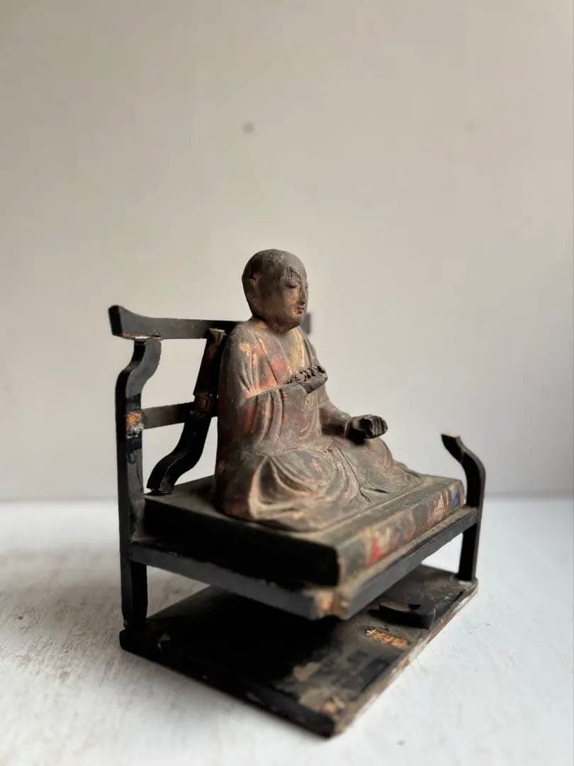 762 骨董 アンティーク 古道具 古い仏像 坐像 木彫 仏教美術 民芸