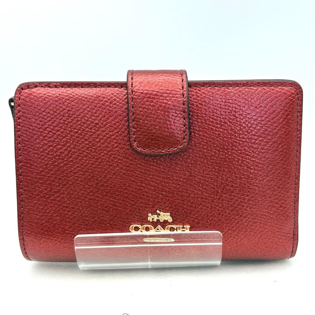 【超美品】COACH ミディアム コーナー ジップ ウォレット ワインレッド