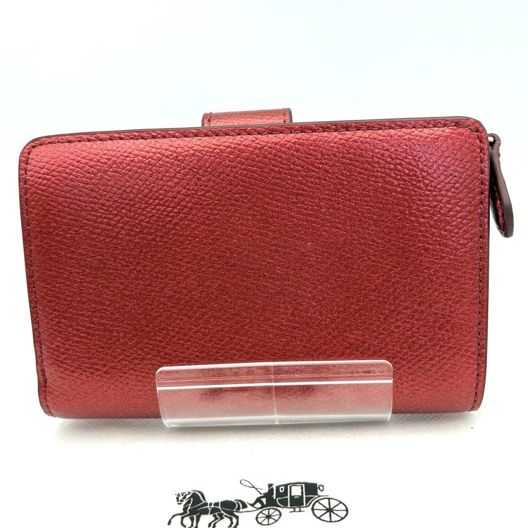 【超美品】COACH ミディアム コーナー ジップ ウォレット ワインレッド