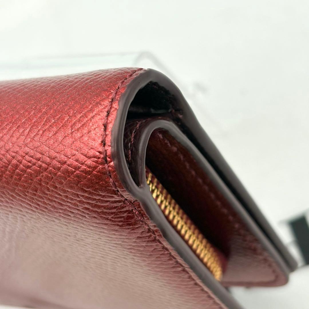 【超美品】COACH ミディアム コーナー ジップ ウォレット ワインレッド