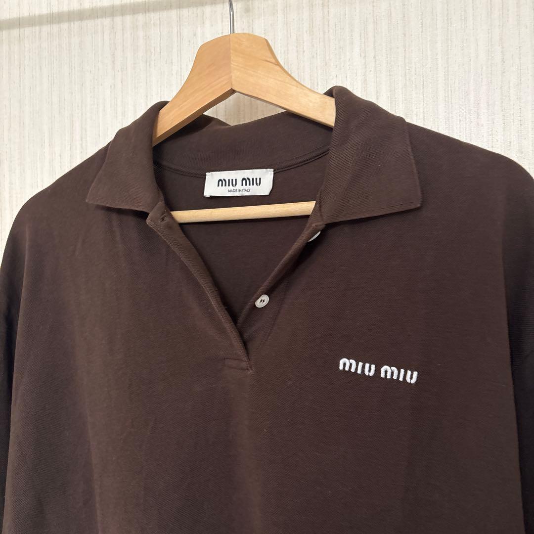 miu miu ブラウン 長袖ポロシャツ