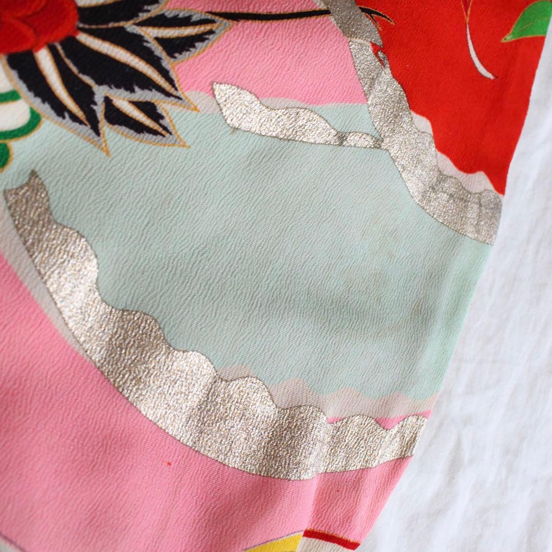 七五三 3歳 女の子 子供 アンティーク 鶴 着物 総絞り 被布 セット