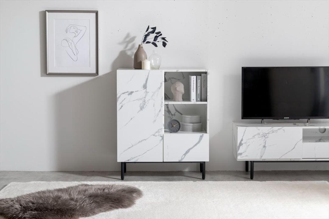 【送料無料】【幅72cm】大理石柄キャビネット ストーン柄 マーブル 棚 収納