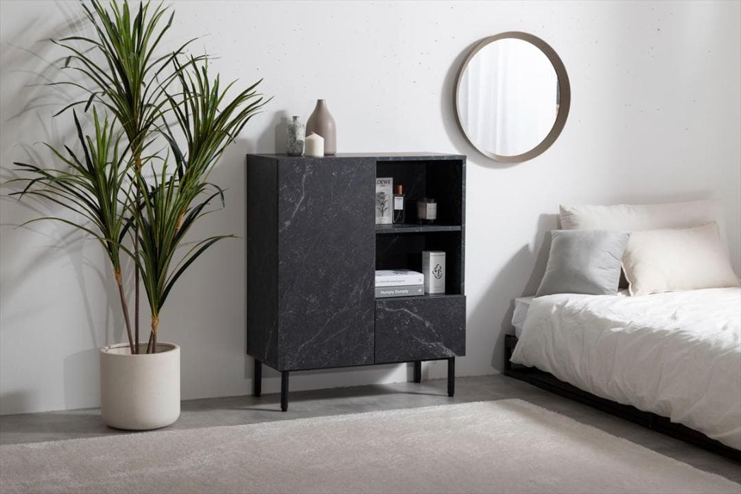 【送料無料】【幅72cm】大理石柄キャビネット ストーン柄 マーブル 棚 収納