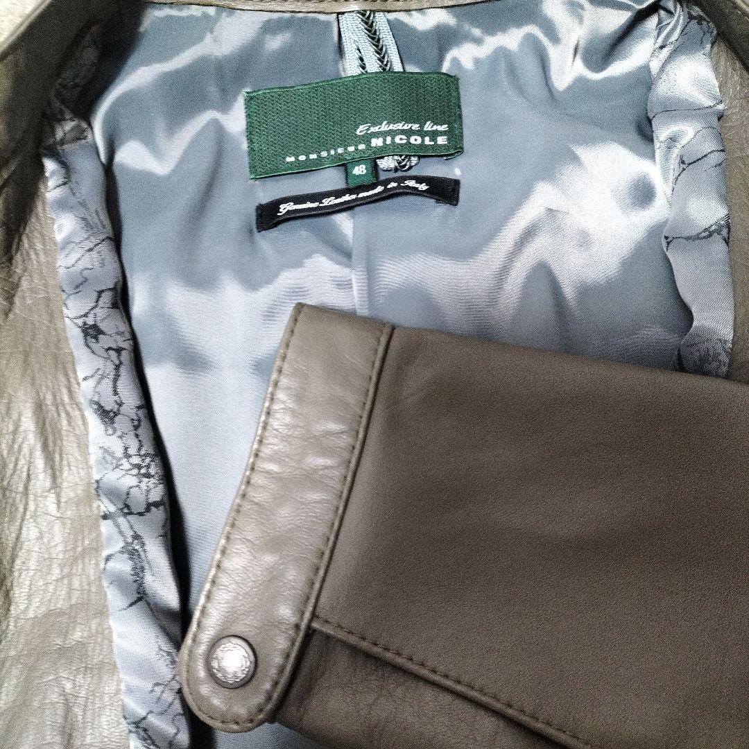 ムッシュニコル　レザーシングルライダースジャケット 48