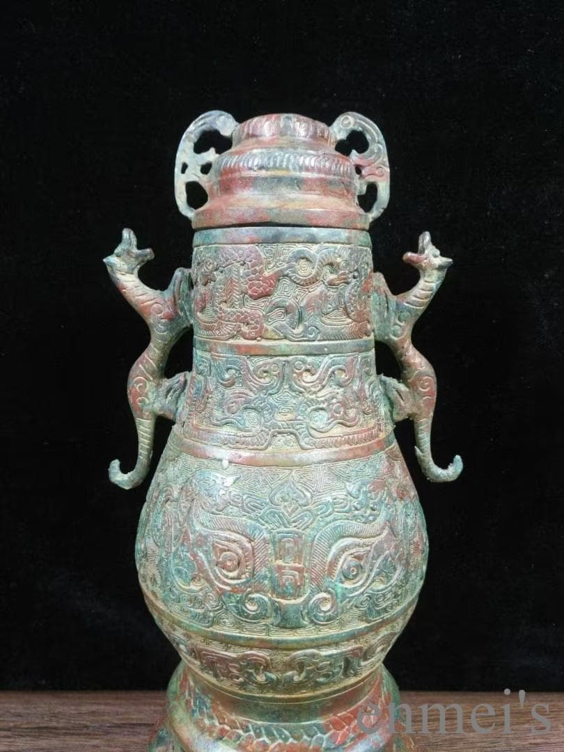 中国古美術 商周 青銅器 双龍壺 禮器 酒器 龍紋 帝王器物 古美術 骨董品