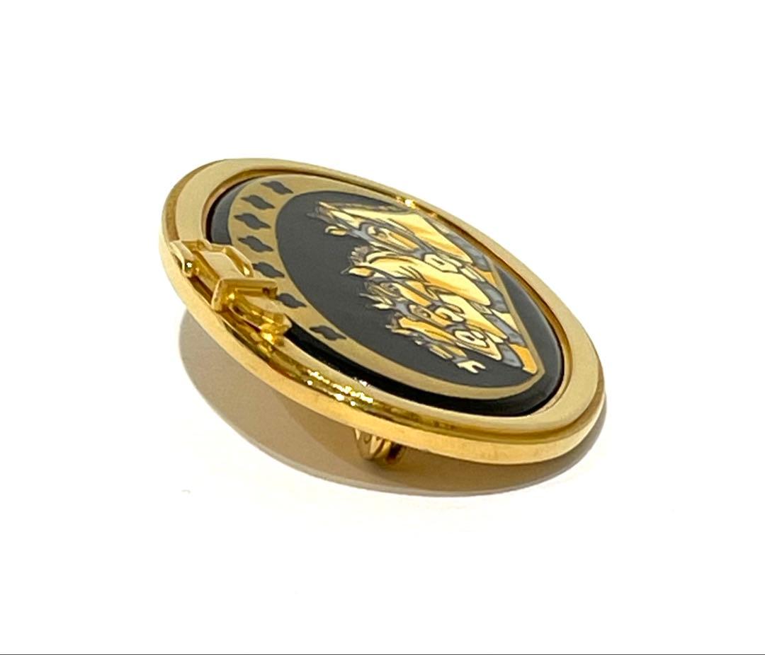 △HERMES エマイユ ピンブローチ 七宝焼き ゴールドカラー ブローチ