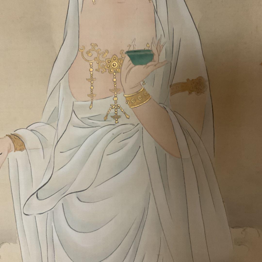 狩野晴信　【信令】　肉筆画　《雲上観音菩薩立像之図》絹本　共箱