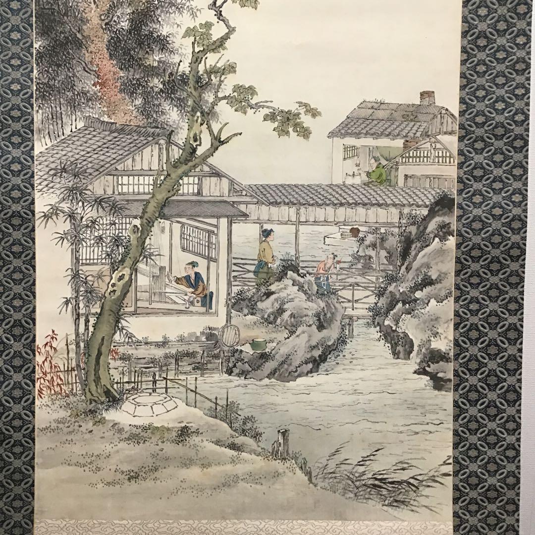 K茶道具　掛軸　二幅対「耕織図　双幀」　仿華山翁図　華僊作　共箱　S1001KJ