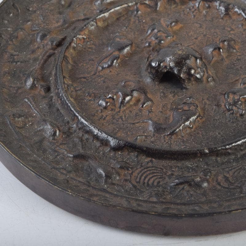 中国　古銅　銅鏡　古鏡　紙鎮　文鎮　2点　C　9214