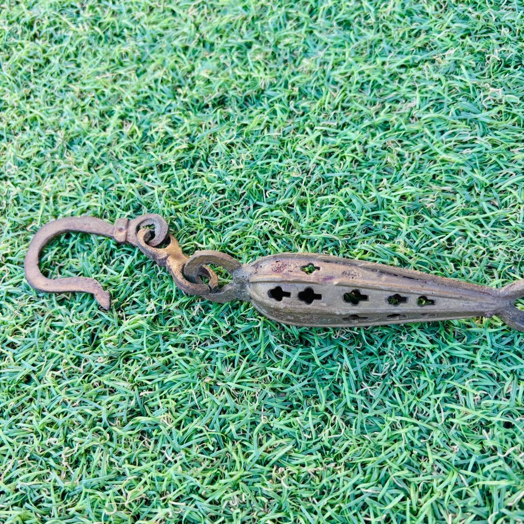 囲炉裏　自在鉤　分銅　囲炉裏小道具　天秤棒　堀如真 銅製 鯉型 風鎮　栓抜き