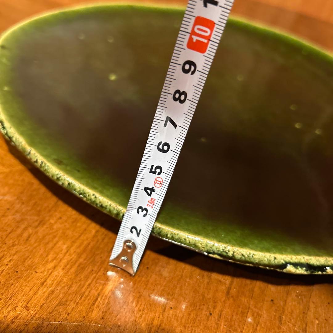 新品◆④織部焼　森脇　文直作　緑色の陶器製丸皿大皿35.5cm